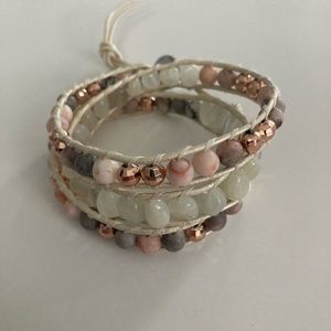Victoria Emerson Quartz and Rose Gold on White Leather Wrap Bracelet